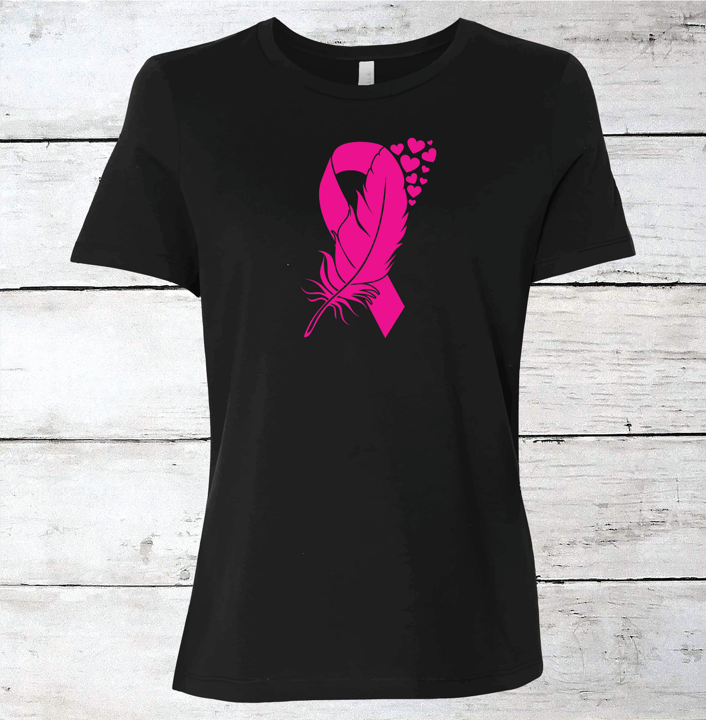 Breast Cancer Support - Feather Pink Ribbon T-Shirt