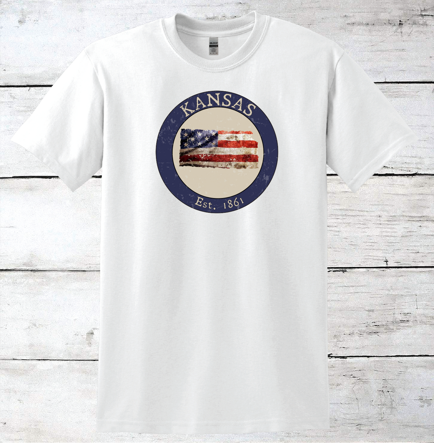 Kansas KS American Flag T-Shirt