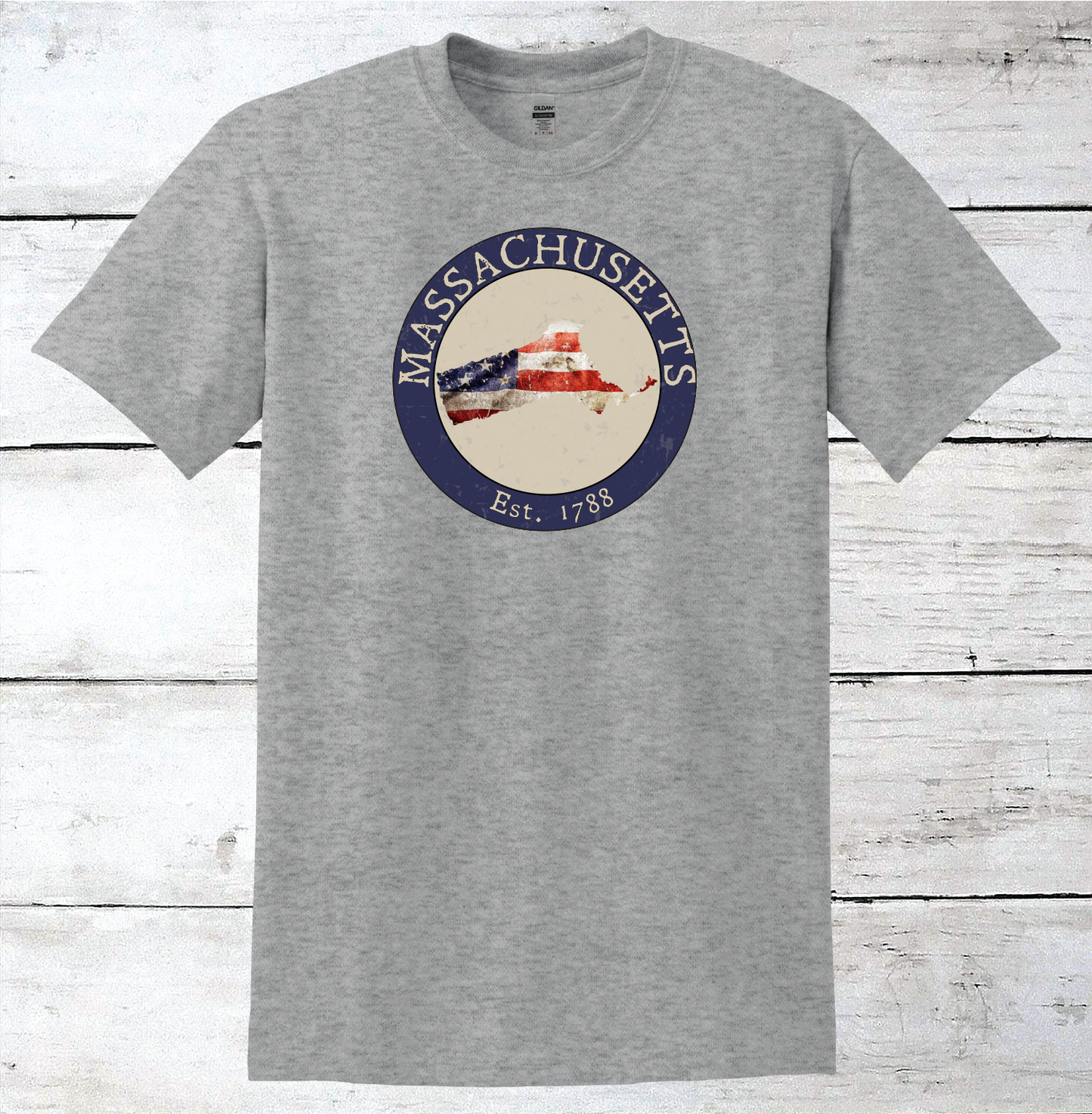 Massachusetts MA American Flag T-Shirt