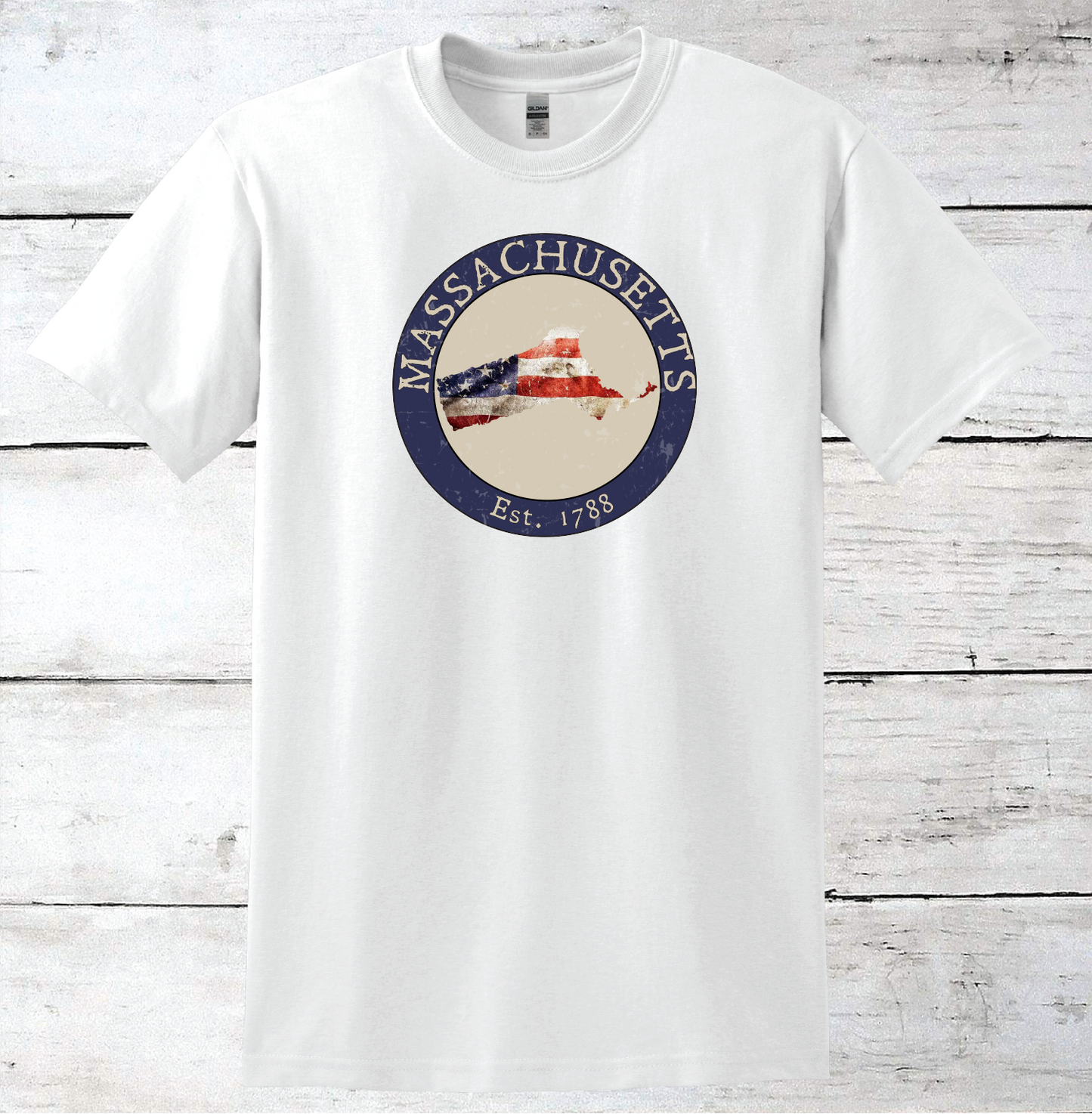 Massachusetts MA American Flag T-Shirt