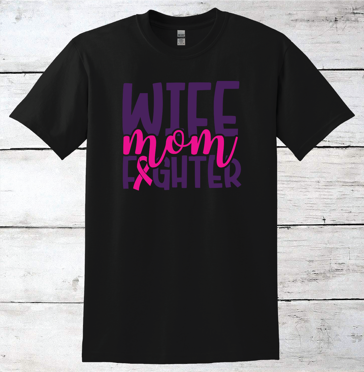 Breast Cancer Support - Wife, Mom, Fighter T-Shirt