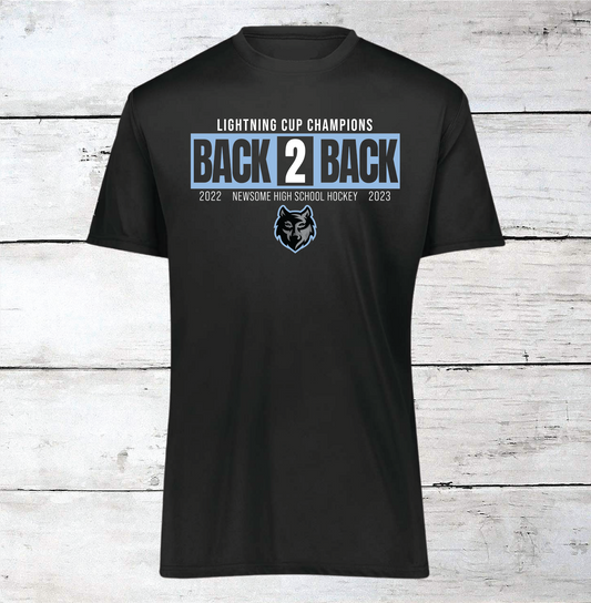 Back 2 Back Lightning Cup Champions Newsome Ice Hockey DriFit T-Shirts