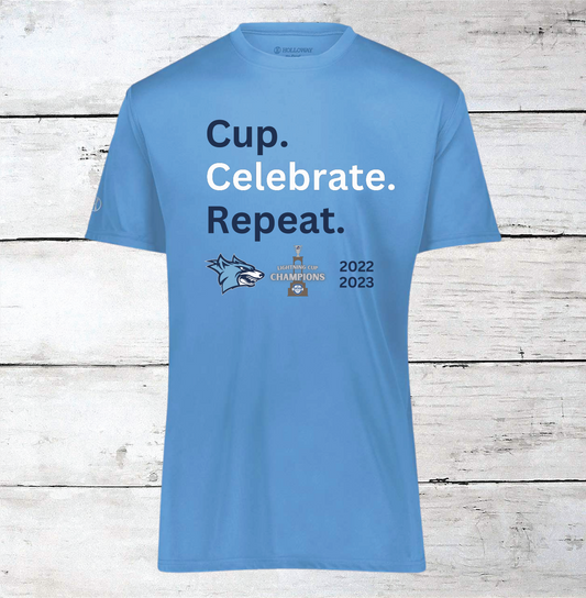 Cup. Celebrate. Repeat. Lightning Cup Champions Newsome Ice Hockey DriFit T-Shirts
