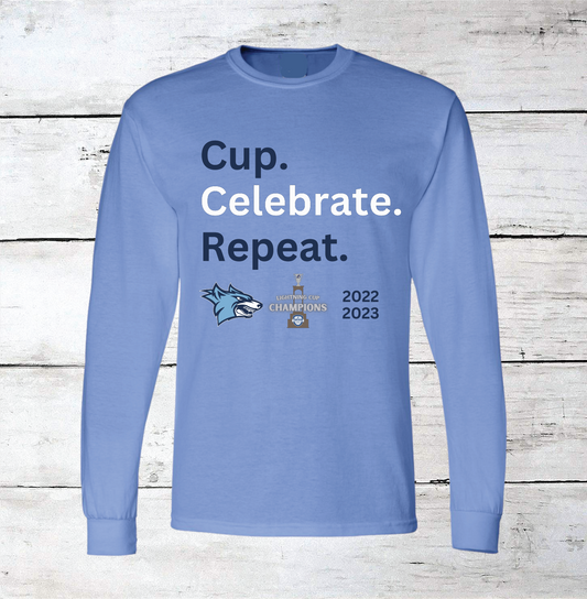 Cup. Celebrate. Repeat. Lightning Cup Champions Newsome Ice Hockey Long Sleeve Shirt
