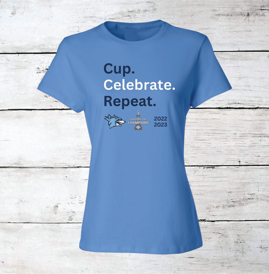 Cup. Celebrate. Repeat. Lightning Cup Champions Newsome Ice Hockey Women's T-Shirt