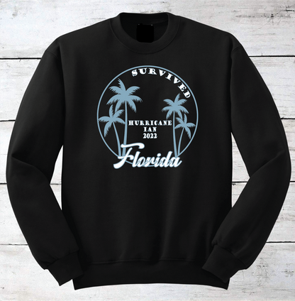 Survived Hurricane Ian Florida w/ Palm Trees Crewneck Sweatshirts