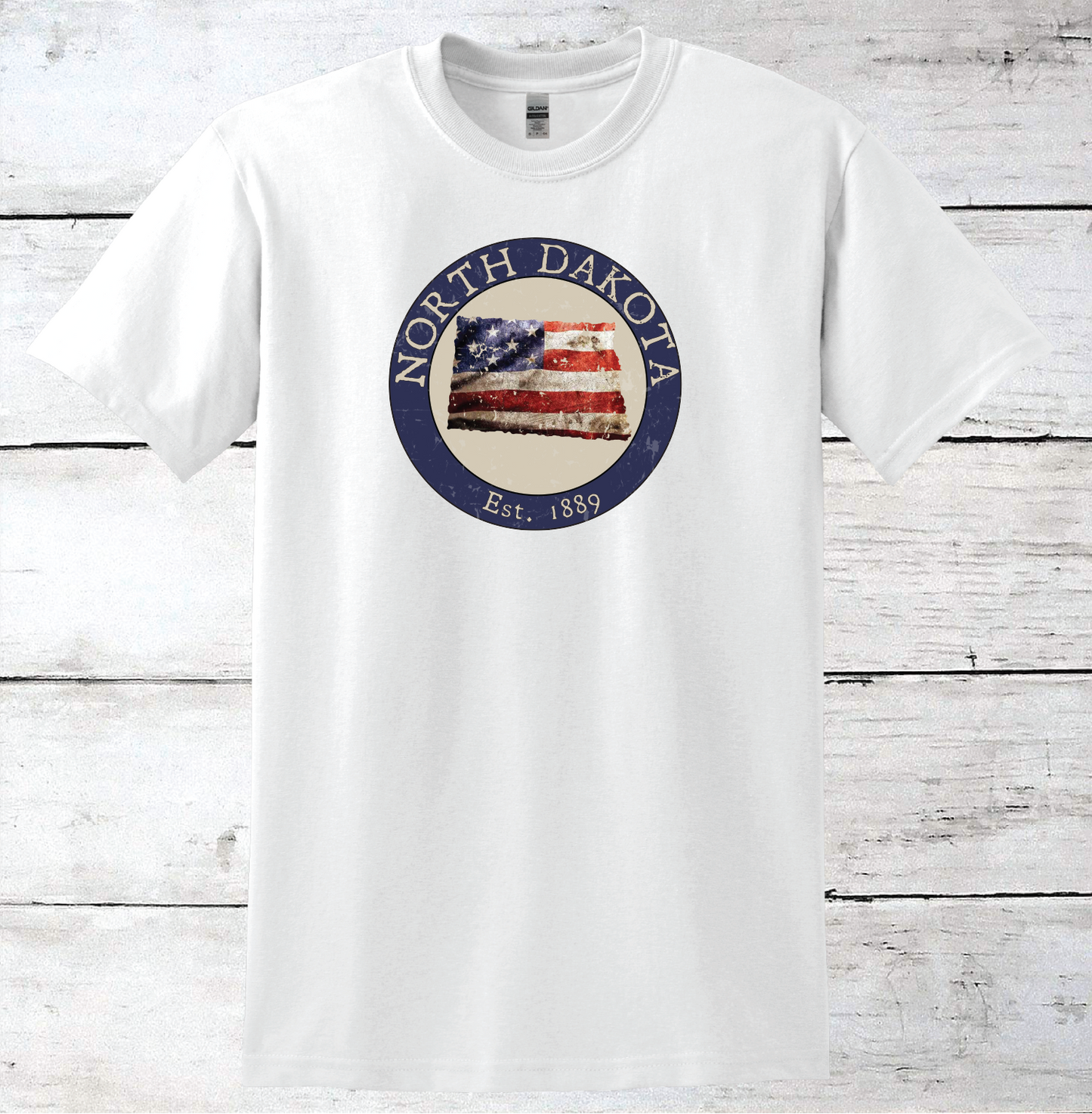 North Dakota ND American Flag T-Shirt