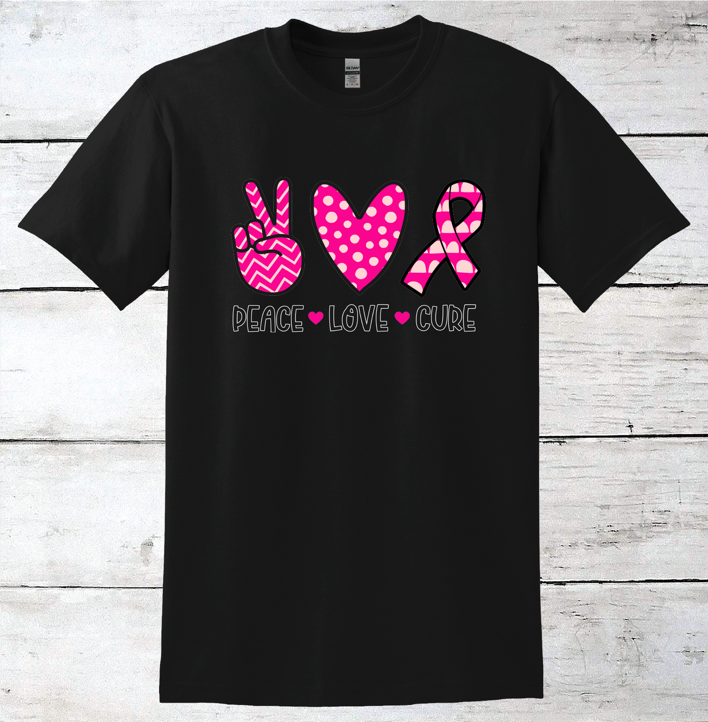 Breast Cancer Support - Peace Love Cure T-Shirt