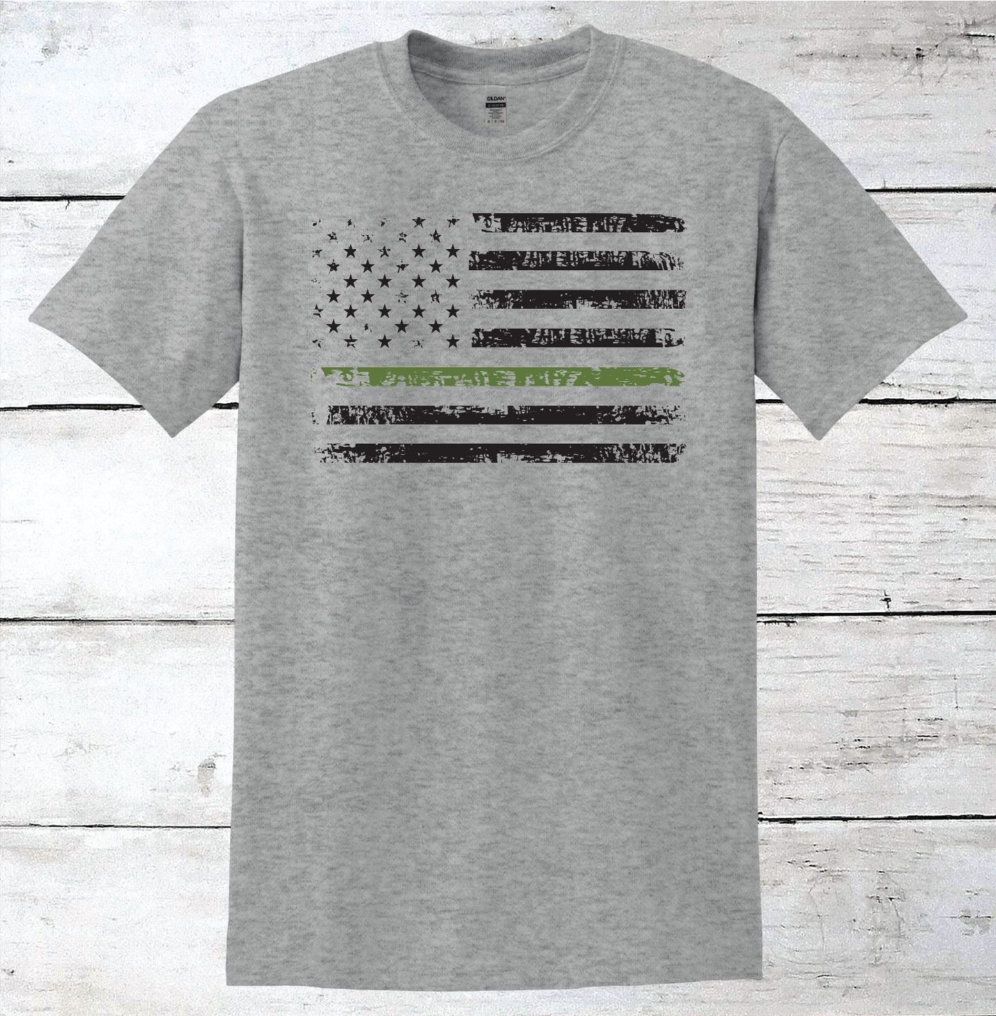 Thin Green Line Military American Flag T-Shirt